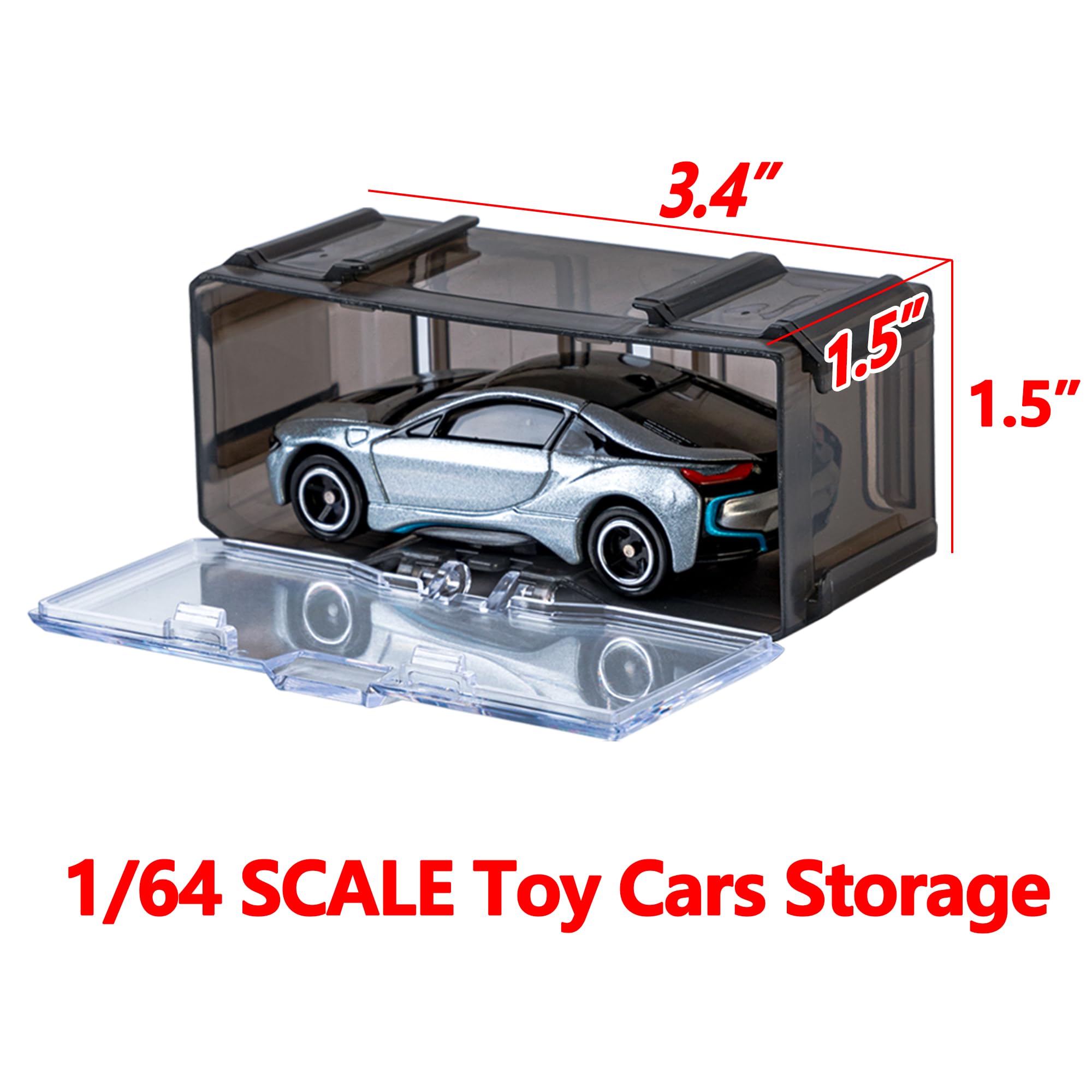 YYDS 10-Pack Interlocking 1/64 Scale Toy Car Display Cases – Dustproof Plastic Storage for Hot Wheels, Matchbox & Mini Cars (Black)
