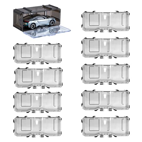 YYDS 10-Pack Interlocking 1/64 Scale Toy Car Display Cases – Dustproof Plastic Storage for Hot Wheels, Matchbox & Mini Cars (Black)