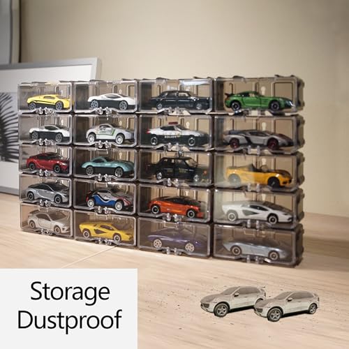 YYDS 10-Pack Interlocking 1/64 Scale Toy Car Display Cases – Dustproof Plastic Storage for Hot Wheels, Matchbox & Mini Cars (Black)