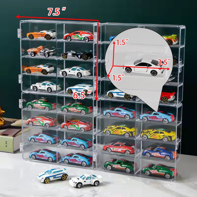 YYDS Acrylic Display Case for 1/64 Scale Toy Cars – Holds 8 Cars per Case, Stackable & Dustproof