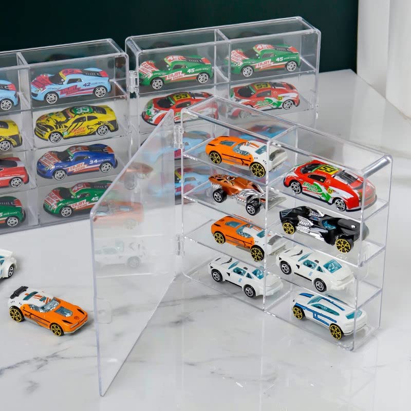 YYDS Acrylic Display Case for 1/64 Scale Toy Cars – Holds 8 Cars per Case, Stackable & Dustproof