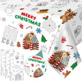 Zachely 3-Pack Christmas Coloring Tablecloth for Kids - 54x108 Inch Disposable Paper Table Cover with Santa and Merry Christmas Designs
