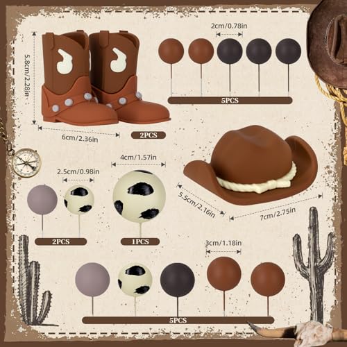 Zafena 16-Piece Cowboy Cake Topper Set – Hat, Boots & Ball Decorations for Western Parties