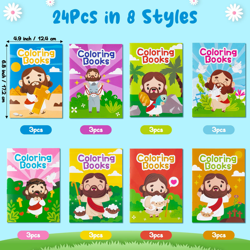 Zainpe 24-Piece Bible Coloring Books for Kids – 8 Designs, Noah's Ark & Jesus, Party Favors & Sunday School