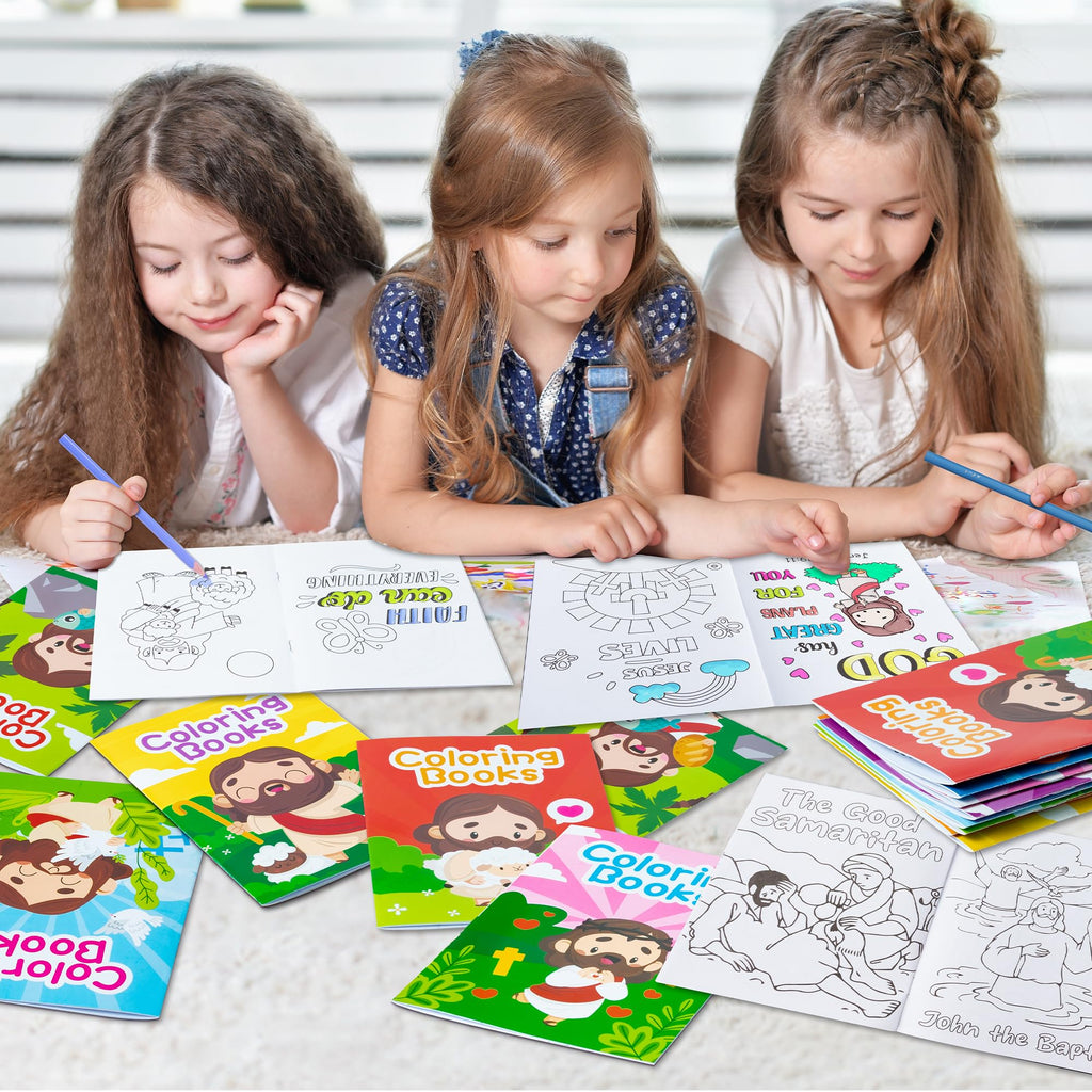 Zainpe 24-Piece Bible Coloring Books for Kids – 8 Designs, Noah's Ark & Jesus, Party Favors & Sunday School