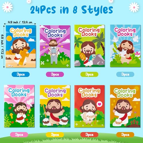 Zainpe 24-Piece Bible Coloring Books for Kids – 8 Designs, Noah's Ark & Jesus, Party Favors & Sunday School
