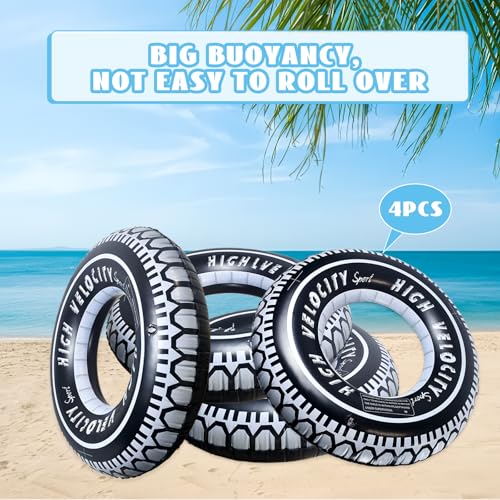 Zaruatu Inflatable Tire Pool Float - 4 Pack Giant 24-Inch Tubes for Adults, Summer Pool Fun