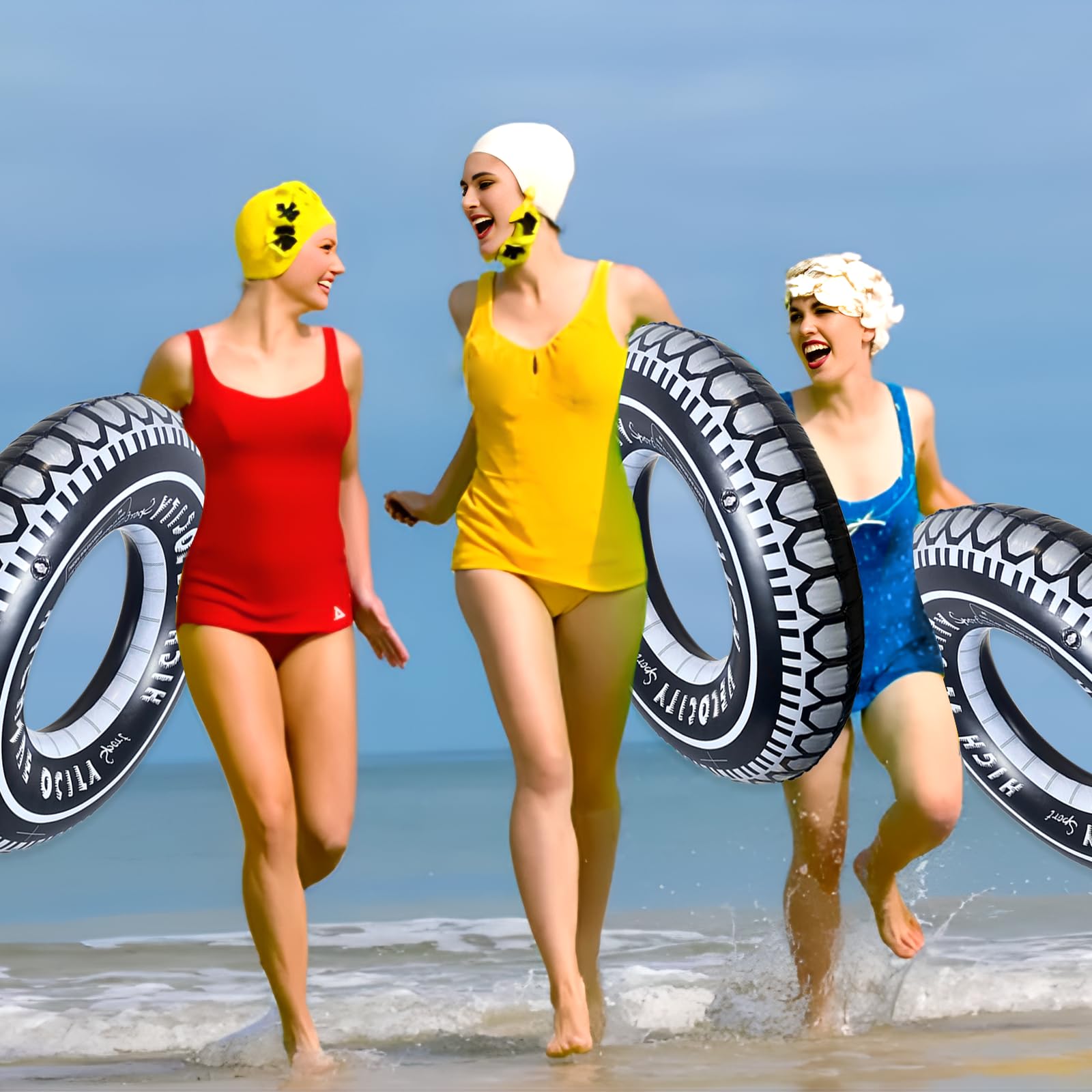 Zaruatu Inflatable Tire Pool Float - 4 Pack Giant 24-Inch Tubes for Adults, Summer Pool Fun