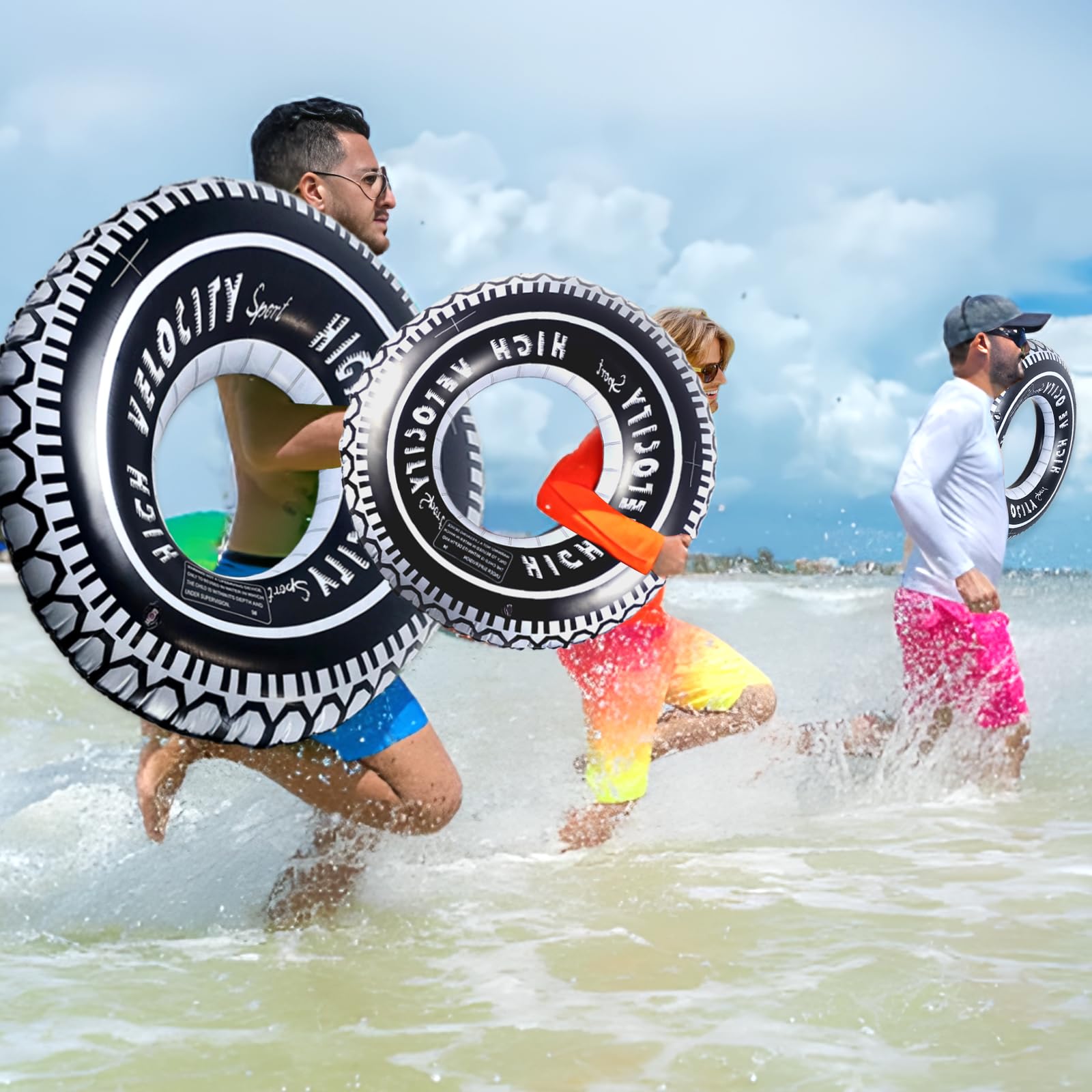 Zaruatu Inflatable Tire Pool Float - 4 Pack Giant 24-Inch Tubes for Adults, Summer Pool Fun