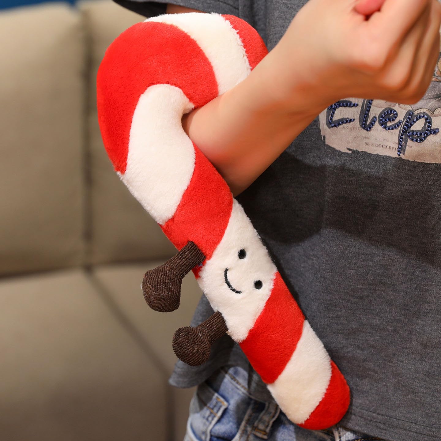 Zaxqerm Candy Cane Pillow – Red and White Striped Christmas Plush Decoration for Couch or Bed