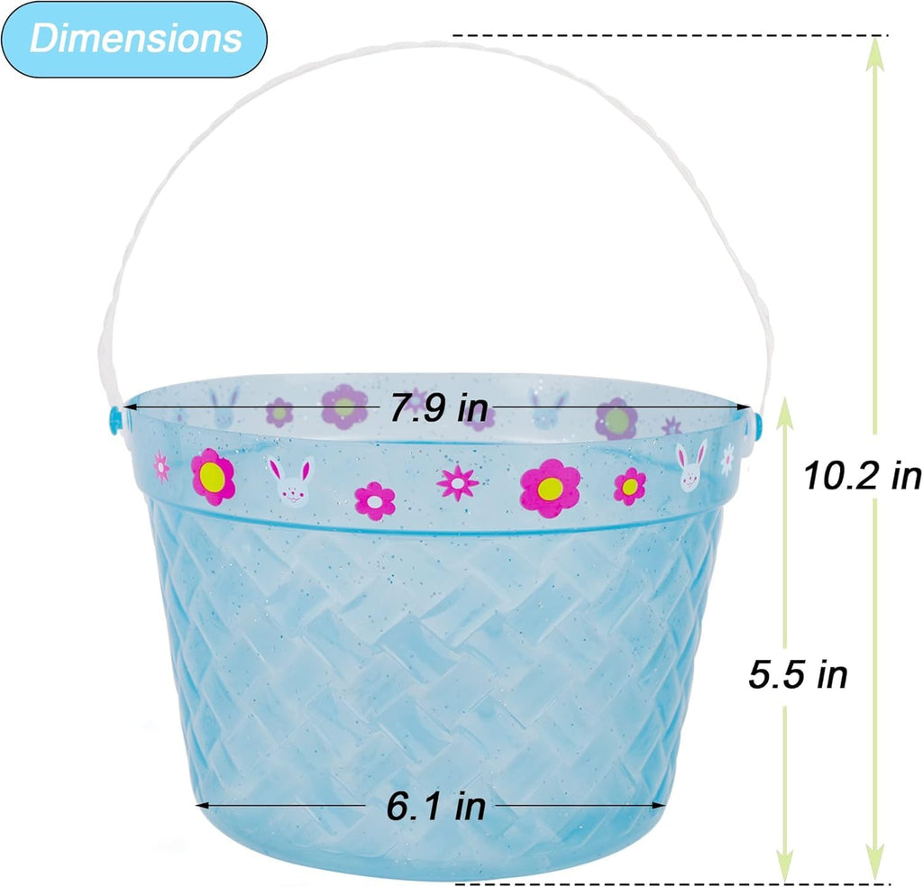 Zcaukya 3-Pack Clear Plastic Easter Buckets with Handles – Green, Blue, Pink for Egg Hunts