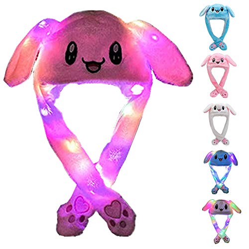 ZCINT Funny Plush Bunny Hat with Moving Ears and LED Lights – One Size for Adults and Kids