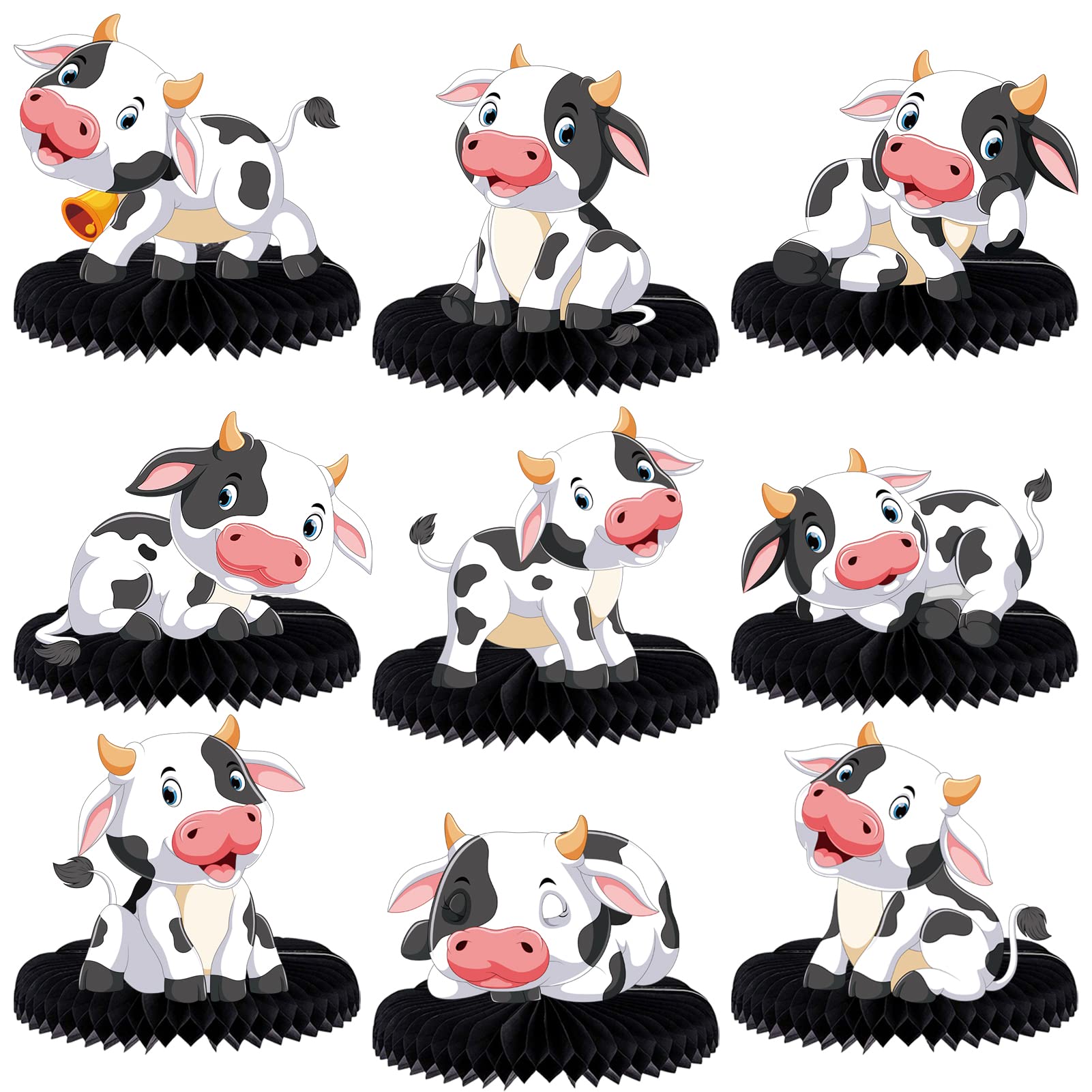 ZCPTZ 9-Piece Cow Honeycomb Centerpieces Set - Farm Animal Table Decorations for Party