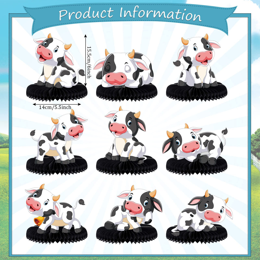 ZCPTZ 9-Piece Cow Honeycomb Centerpieces Set - Farm Animal Table Decorations for Party