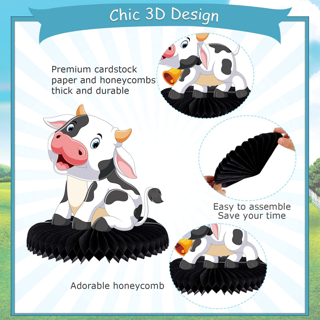 ZCPTZ 9-Piece Cow Honeycomb Centerpieces Set - Farm Animal Table Decorations for Party