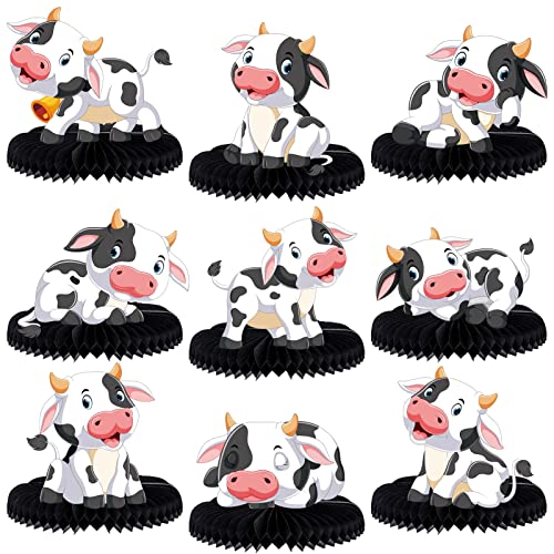 ZCPTZ 9-Piece Cow Honeycomb Centerpieces Set - Farm Animal Table Decorations for Party