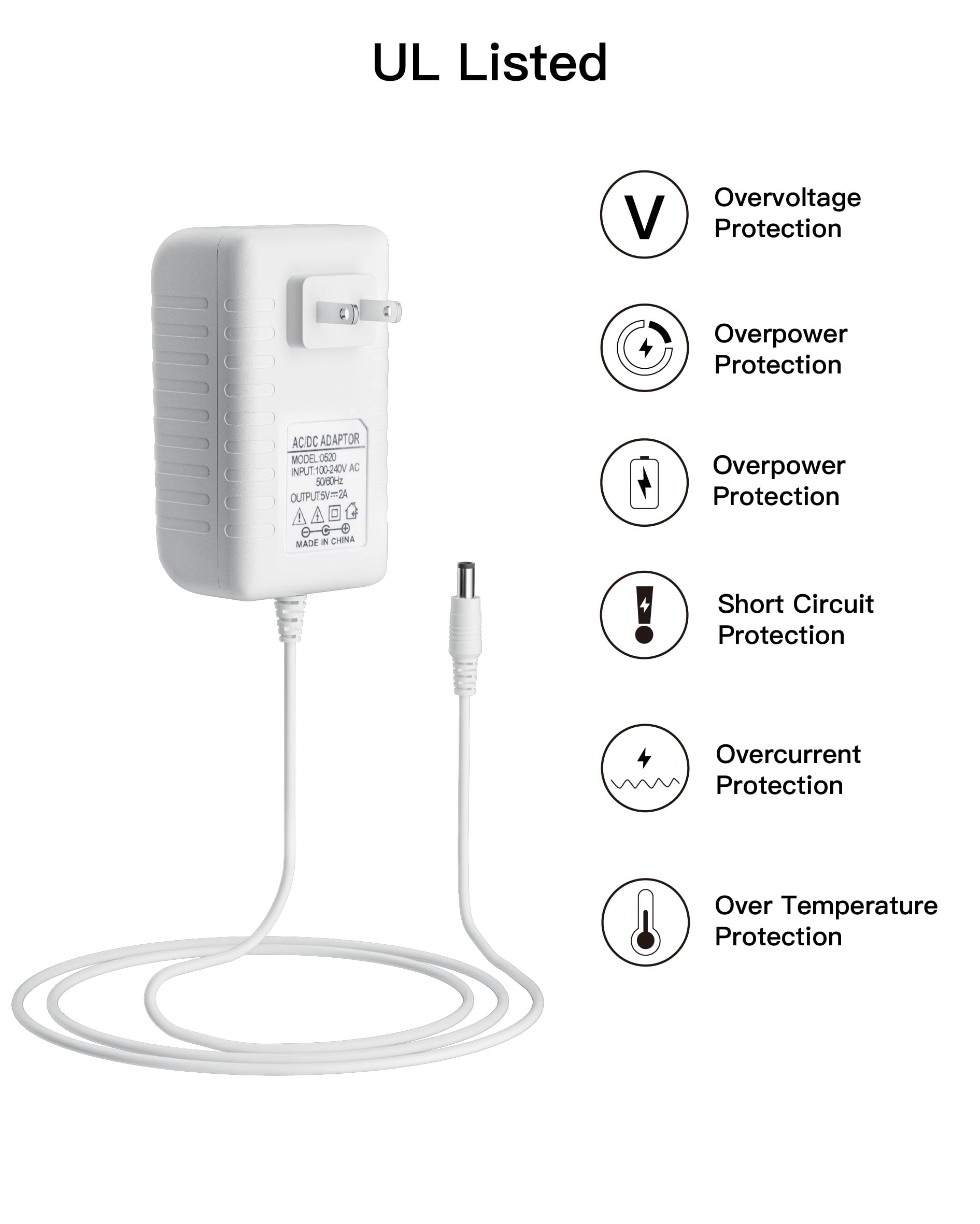 ZDZQFC 10ft Baby Swing Power Cord – 6V 2A Replacement Adapter for Fisher Price, Graco, Ingenuity & More (White)
