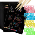 ZEAYEA 200-Piece Scratch Art Paper Set – 200 Sheets, 10 Styluses, 8 Stencils – Safe & Fun for Kids Ages 3+