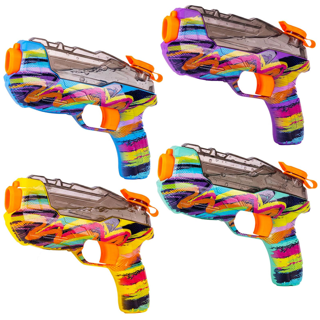 ZEBNYYA 4 Pack Water Gun Set – Colorful Squirt Guns with Trigger, Long Range, See-Through Tank for Outdoor Summer Fun