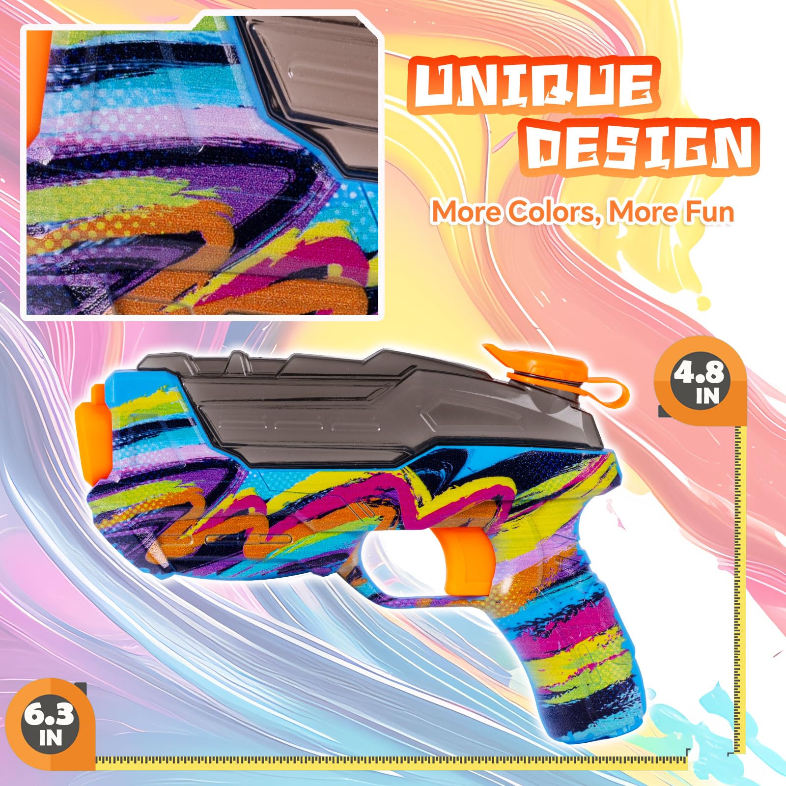 ZEBNYYA 4 Pack Water Gun Set – Colorful Squirt Guns with Trigger, Long Range, See-Through Tank for Outdoor Summer Fun