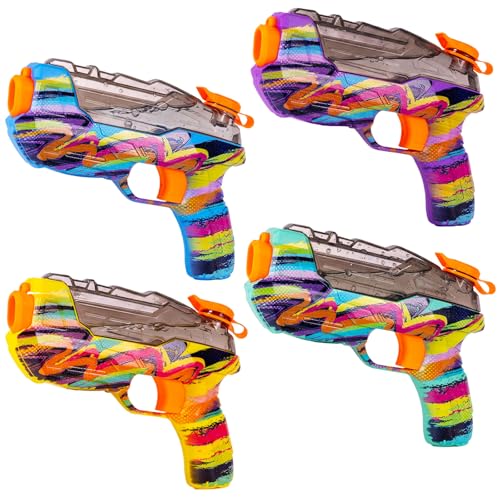 ZEBNYYA 4 Pack Water Gun Set – Colorful Squirt Guns with Trigger, Long Range, See-Through Tank for Outdoor Summer Fun