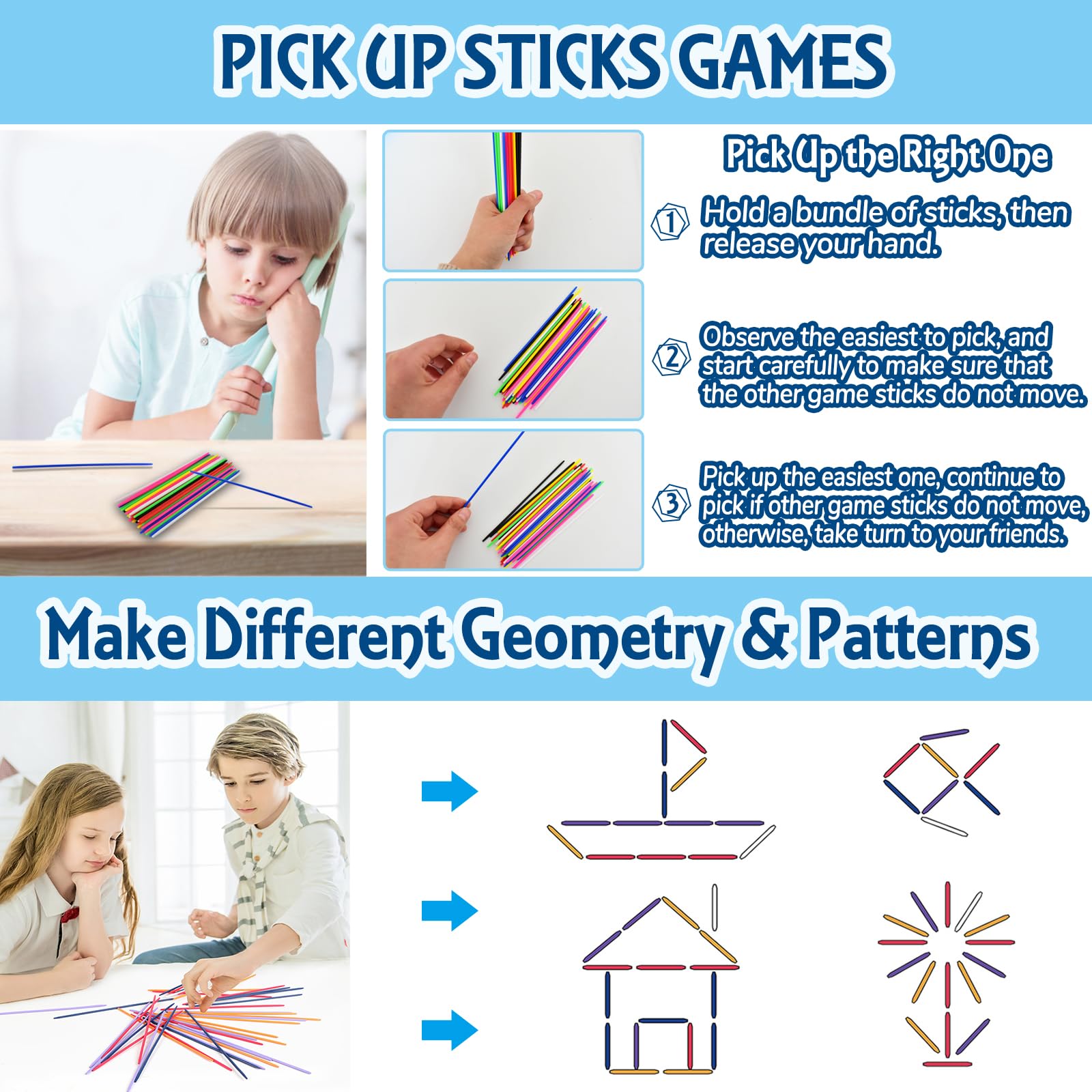 ZeeDix 3 Sets Jacks and Pick Up Sticks Game – 180 Sticks, 30 Metal Jax, 3 Balls for Family Fun