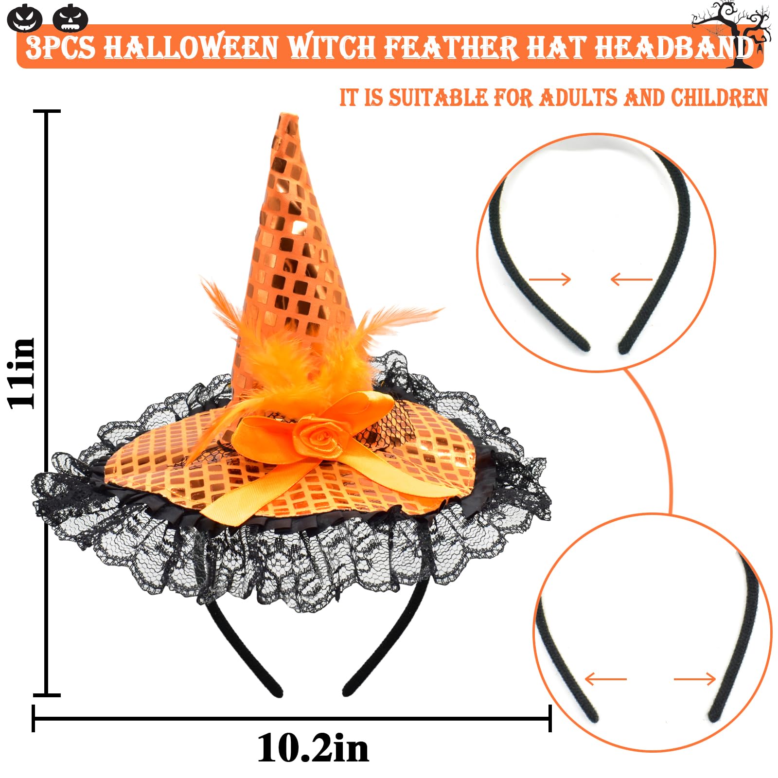 ZeeDix Mini Witch Hat Headband for Women – Halloween Costume Headpiece