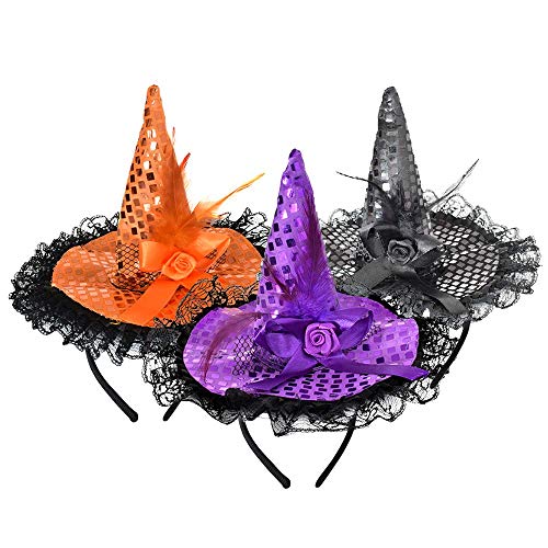 ZeeDix Mini Witch Hat Headband for Women – Halloween Costume Headpiece