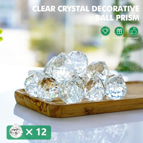 ZEERSHEE 30mm K9 Crystal Ball Prisms – 12-Pack of Clear Faceted Suncatchers for Weddings, DIY, and Home Decor