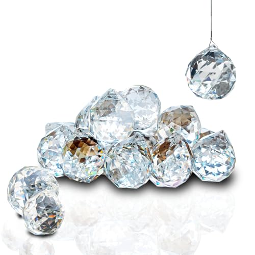 ZEERSHEE 30mm K9 Crystal Ball Prisms – 12-Pack of Clear Faceted Suncatchers for Weddings, DIY, and Home Decor