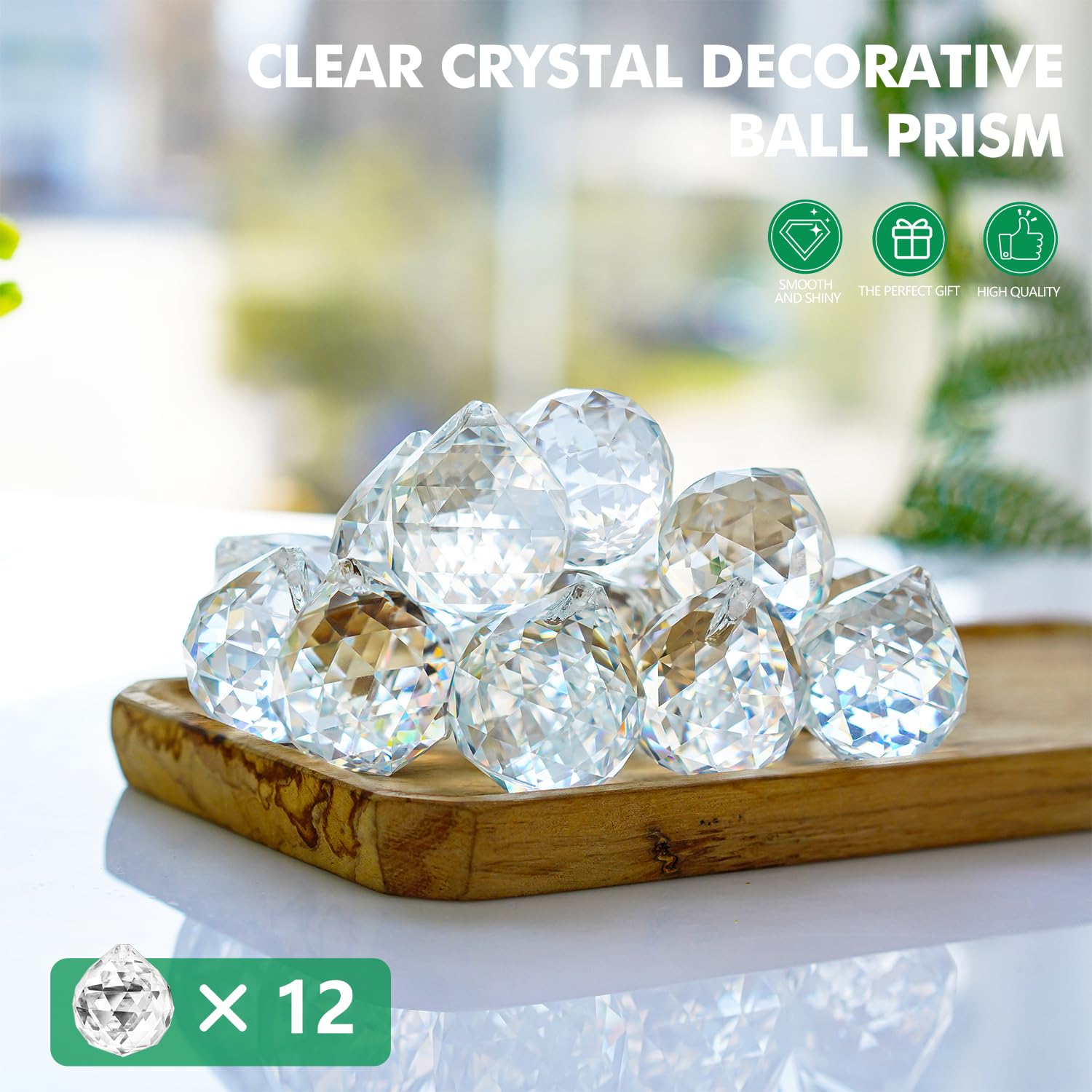 ZEERSHEE 30mm K9 Crystal Ball Prisms – 12-Pack of Clear Faceted Suncatchers for Weddings, DIY, and Home Decor