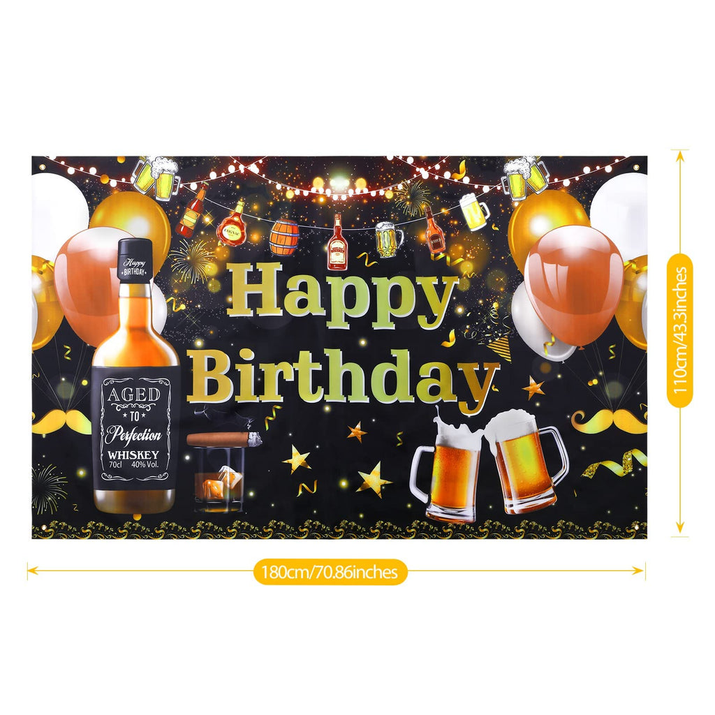 ZELARO Whiskey Birthday Banner - Aged to Perfection Backdrop for Men's Party, 70.8x43.3 Inch Polyester