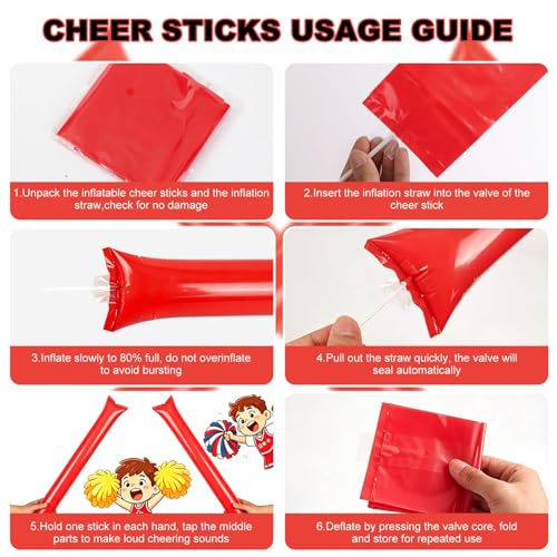 ZenNex 60-Pack Red Inflatable Thunder Sticks – Individually Wrapped PE Cheering Noise Makers for Sports, Parties & Celebrations