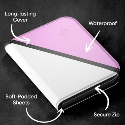 ZENO 4-Pocket Trading Card Binder – 400 Capacity, Top-Loading Sleeves, PU Leather Cover, Pink