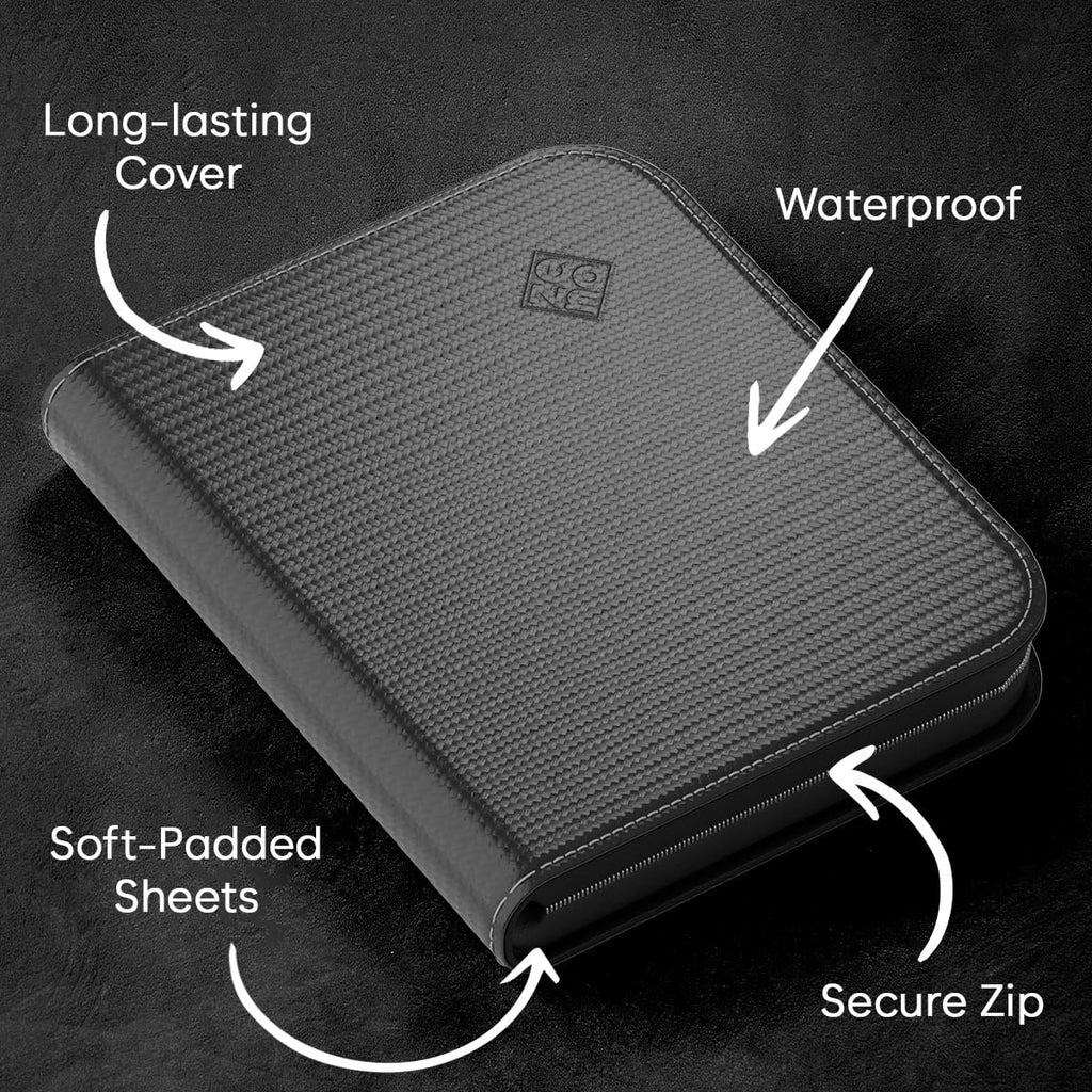 ZENO 4-Pocket Trading Card Binder – 400 Slots, PU Leather Cover, Black