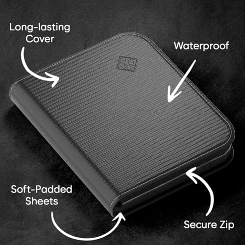 ZENO 4-Pocket Trading Card Binder – 400 Slots, PU Leather Cover, Black