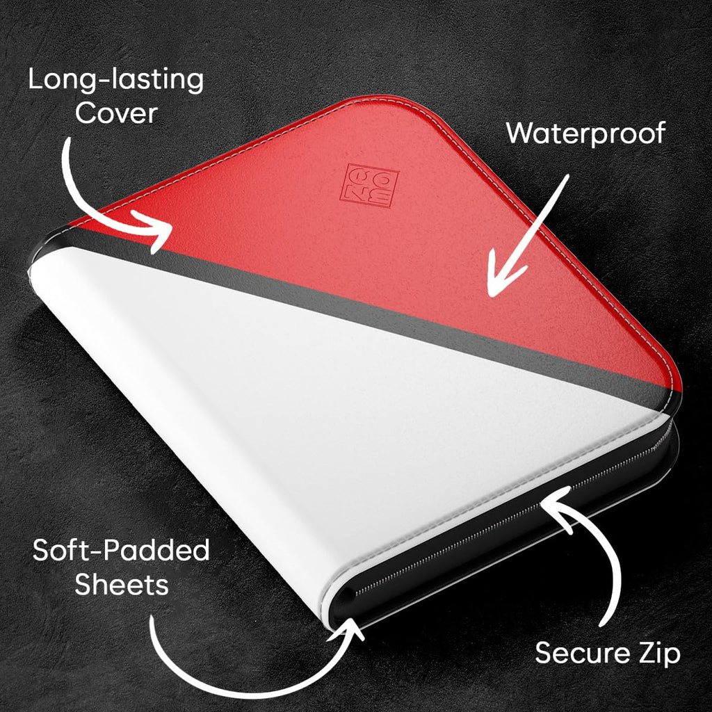 ZENO 4-Pocket Trading Card Binder – 400 Slots, Top-Loading, PU Leather Cover, Red