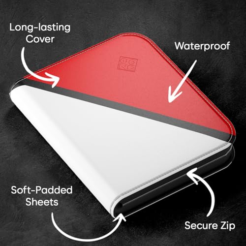 ZENO 4-Pocket Trading Card Binder – 400 Slots, Top-Loading, PU Leather Cover, Red