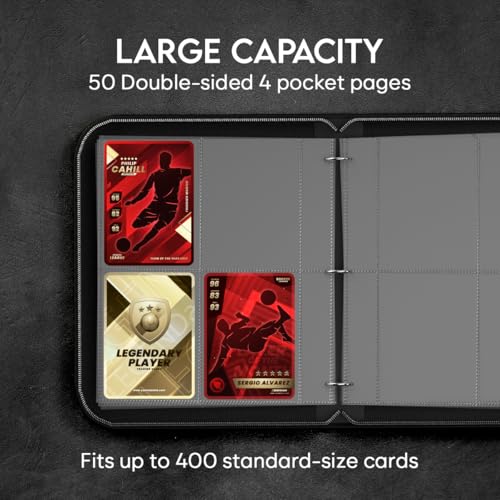 ZENO 4-Pocket Trading Card Binder – 50 Pages, 400 Slots, Top-Loading PU Leather Cover (Blue)