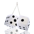 Zento Deals Hanging White Fuzzy Dice with Black Dots - Pair of Retro Plush Car Dice
