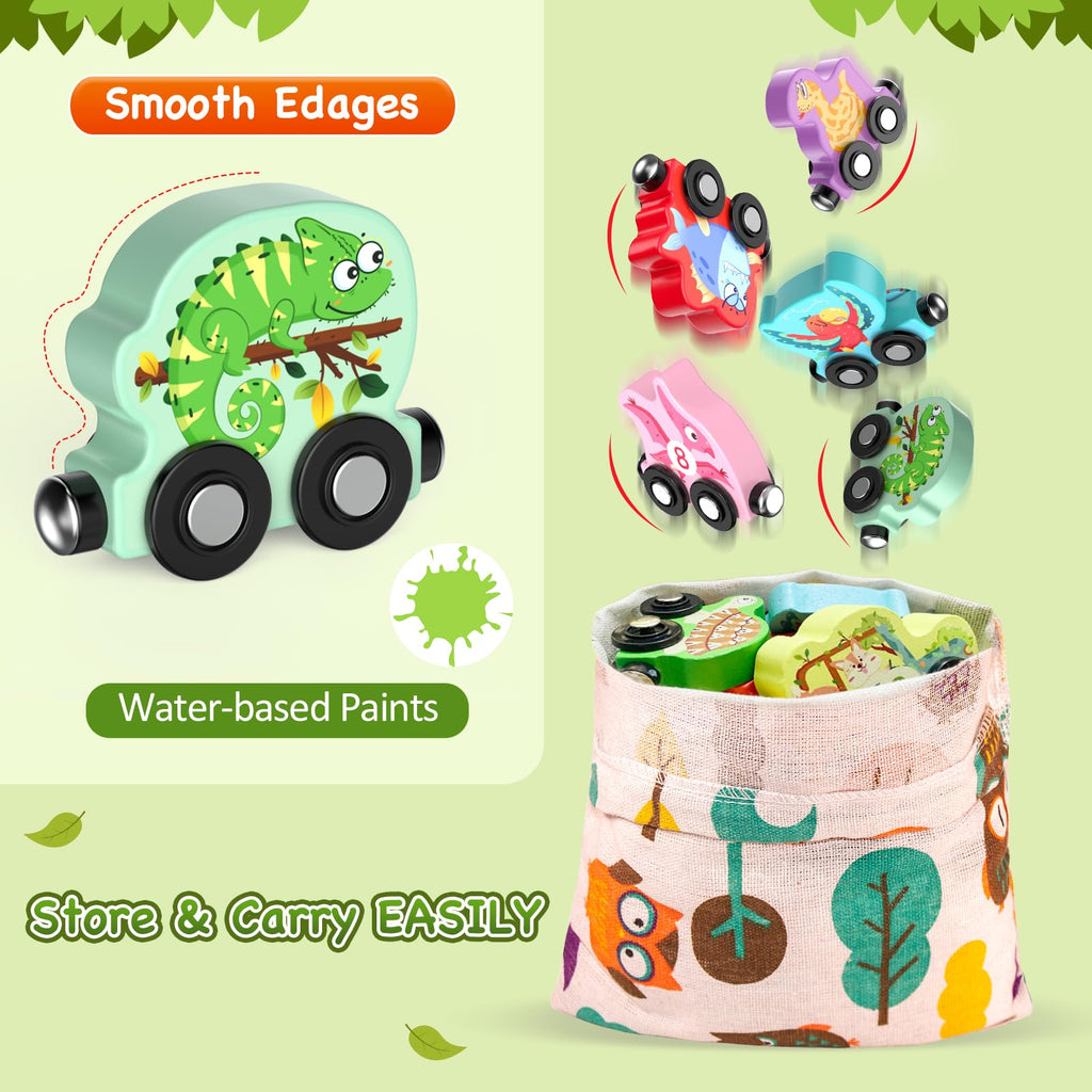 Zeoddler 11-Piece Magnetic Wooden Animal Train Set – Montessori Numbers & Animals for Toddlers