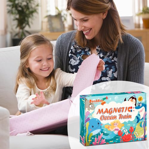 Zeoddler 11-Piece Magnetic Wooden Sea Animal Train Set for Toddlers – Montessori Educational Toy with Numbers 0-10
