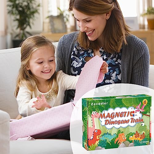 Zeoddler Magnetic Wooden Dinosaur Train Set – 11 Pieces with Numbers 0-10, Storage Bag, Montessori Toy for Toddlers