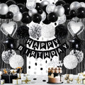 ZERODECO Black White Birthday Party Decorations Kit - Banner, Pompoms, Balloons, Arch Strip, Fringe Curtains