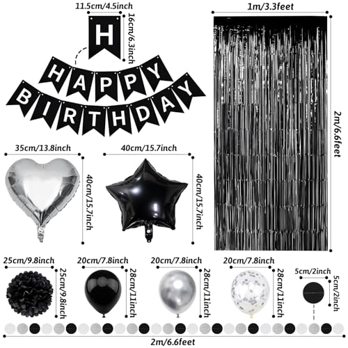 ZERODECO Black White Birthday Party Decorations Kit - Banner, Pompoms, Balloons, Arch Strip, Fringe Curtains