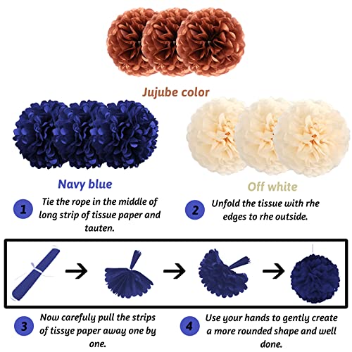 ZERODECO Navy Blue & Rose Gold Birthday Party Decorations Kit – Banner, Pompoms, Balloons for Any Age