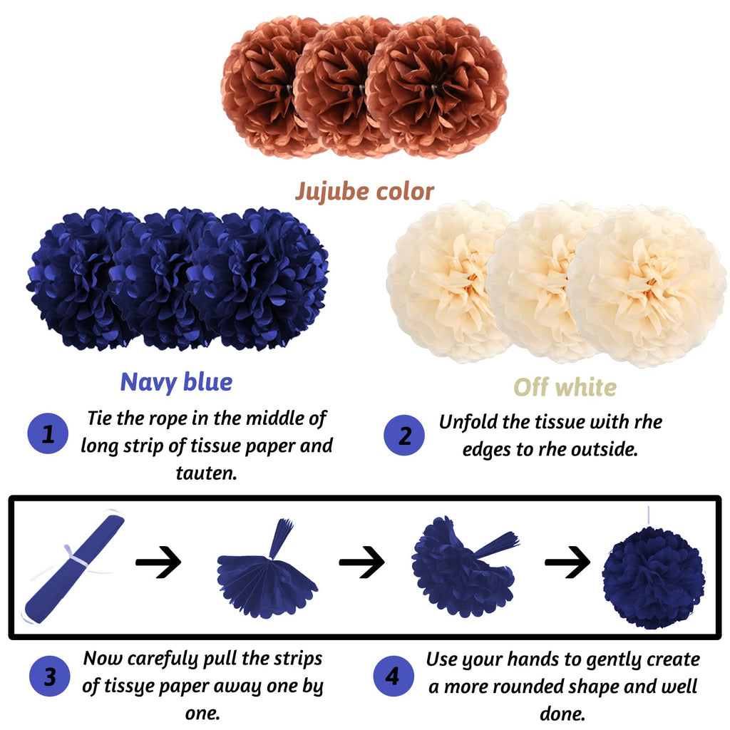 ZERODECO Navy Blue & Rose Gold Birthday Party Decorations Kit – Banner, Pompoms, Balloons for Any Age