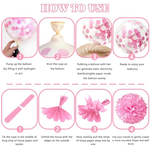ZERODECO Pink Birthday Party Decoration Kit - 45 Pieces Including Banner, Balloons, Pompoms, and Fringe Curtain