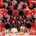 ZERODECO Red Black Birthday Party Decorations Kit – 45 Pieces with Banner, Balloons, Arch Strip, and Fringe Curtains