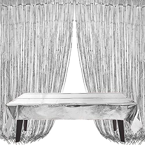 ZERODECO Silver Birthday Decoration Kit – 29-Piece Set with Foil Banner, Tablecloth, Curtains, Balloons & More